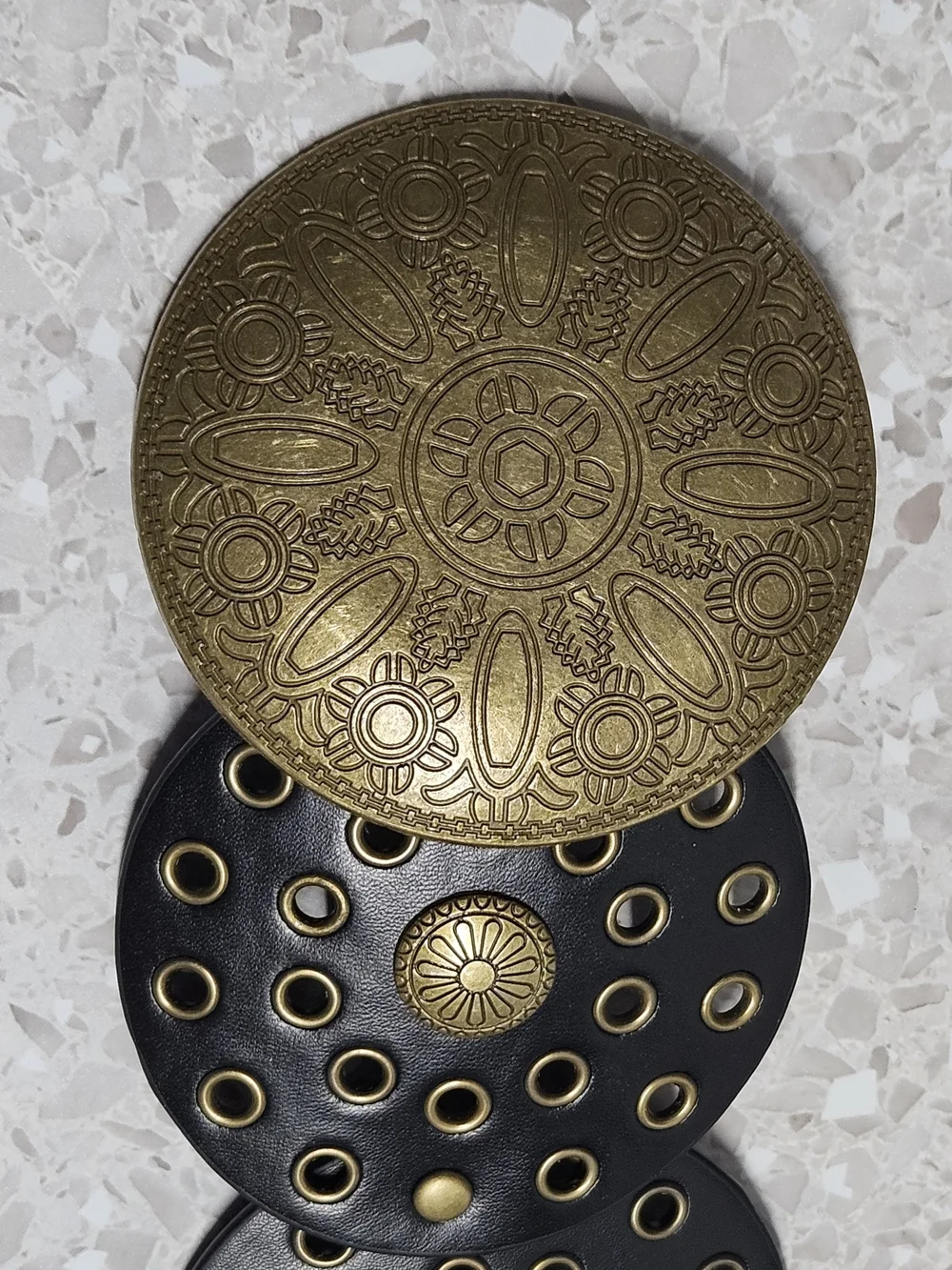 Wide Concho Belt Boho Western Faux Leather Round Disc Retro Adjustable
